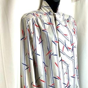 Vintage Tie Top Button Down Striped Blouse  70s M